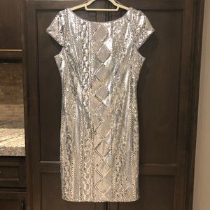 Adrianna Papell Silver Sequin Dress
